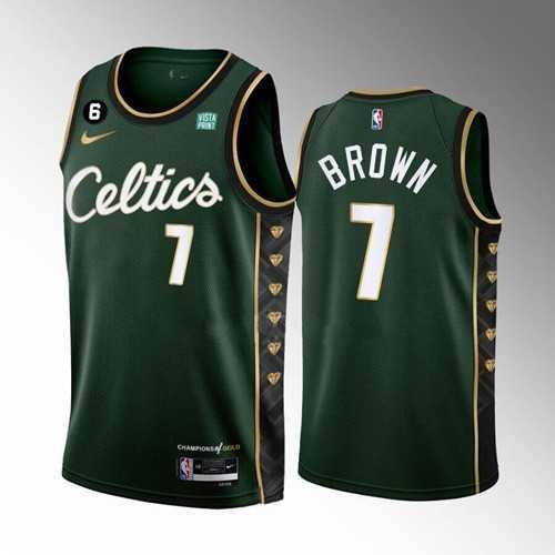Mens Boston Celtics #7 Jaylen Brown Green 2022-23 City Edition No.6 Patch Stitched Basketball Jersey Dzhi